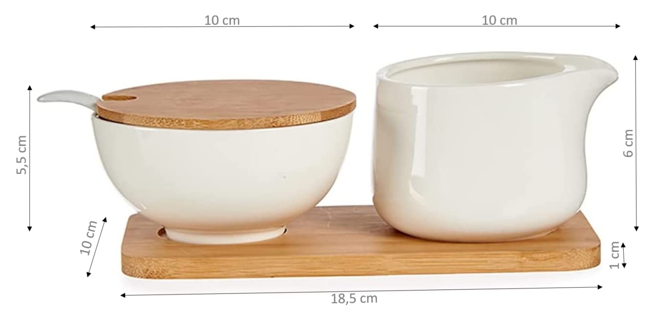 Keramik-Servierset mit Löffel und Holztablett