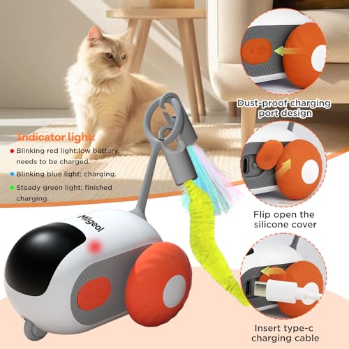 Milgeol Turbo Tail 3.0, Teazys Cat Toy Turbo Tail, Smart Remote Control Electric Interactive Cats Toy, Type-C Rechargeable Turbo Tail Mouse Cat Toy with Feathers (1*orange) - Image 5