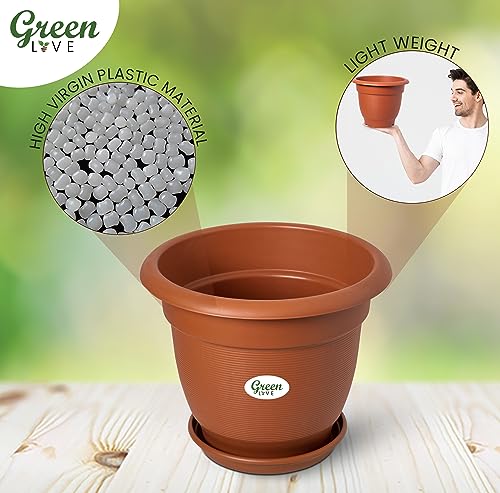 Green Live 12" Inch Round Shape Planter Pot With Tray | Flower Plant Pots for Home Balcony | Gamla Plant Pots Suitable For Terrace, Garden Etc | Indoor & Outdoor Home Gardening Plant Container Pot (Pack Of 4).