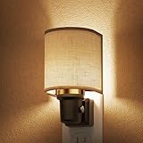 L LOHAS LED Night Lights Plug into Wall, Plug in Night Light Dimmable, Farmhouse Decorative Nightlights Plug in Wall, Light Sensor 0-100LM, Soft Linen Fabric Nightlight Warm for Bedroom Hallway Decor