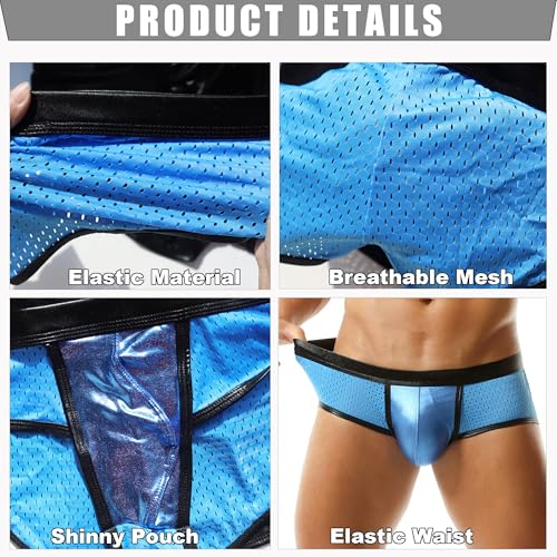Men's Metallic Boxer Shorts Mesh Boxer Briefs Low Rise Rave Shorts for Clubwear4