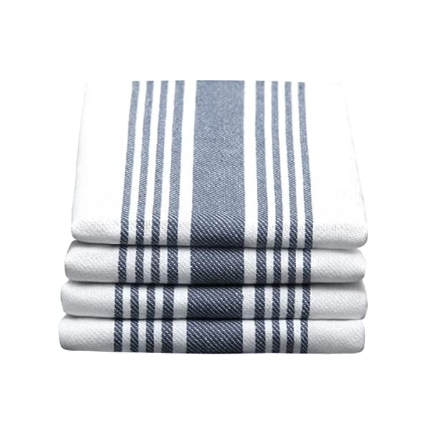 Kitchen Towels, Cotton Dish Towels for Kitchen [4 Pack, 18 X 28”] Striped Dish Cloths with Mitered Corners, Farmhouse Kitchen Towels Trendy Stripes Dark Navy/White Bar Towels & Tea Towels