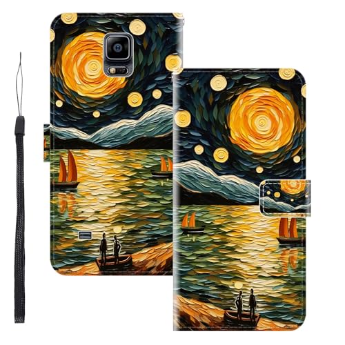 WUACYEAMING Funda para Samsung Galaxy Note 4,con Soporte/Ranura de Tarjeta Cubierta Premium Magnético Suporte TPU Protectora Fundas PU Cuero Flip Multifuncional El mar y los Barcos