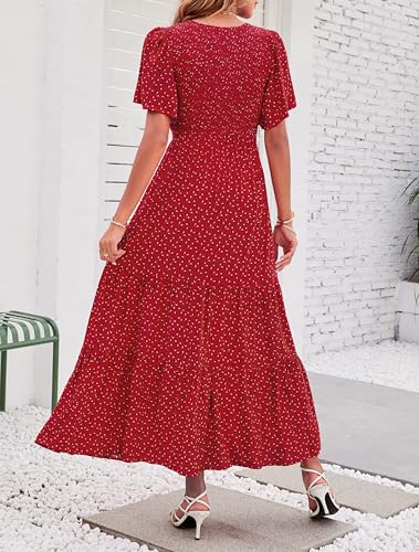 Image of ZESICA Women's 2026 Summer Boho Floral Maxi Dresses Casual Short Flutter Sleeve Smocked Tiered Flowy Dress