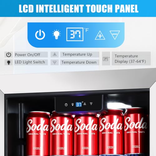 Image of Beverage Refrigerator Cooler, 120 Can Mini Beverage Fridge with Reversible Glass Door for Soda Beer, 3 Cu.Ft Drink Fridge with Digital Temperature Control & Adjustable Shelves - Silver