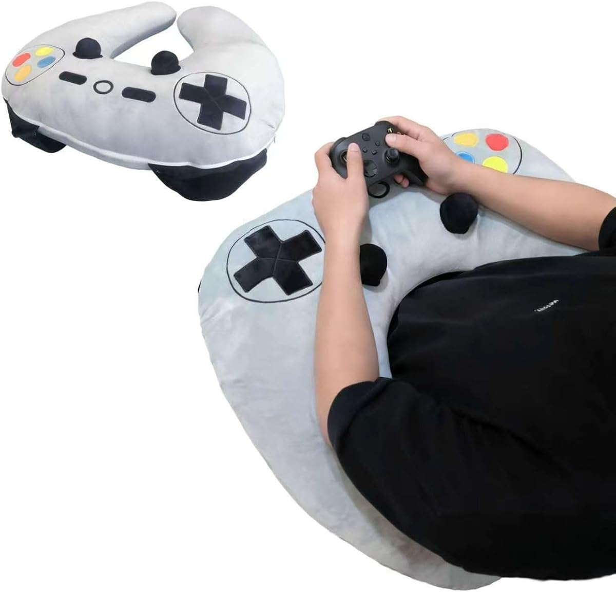 Almohada para juegos, almohada de lectura para escritorio de regazo para adultos y adolescentes, almohada de apoyo para el brazo para sentarse en el sofá de la cama, jugar Steam Deck/Switch 2/Xbox/PS5, regalos para jugadores para hombres y adolescentes, gris