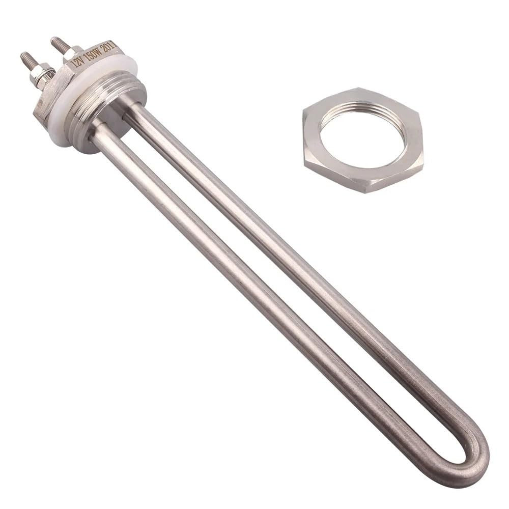 Elemento calefactor de 12v CC, resistencia Solar en forma de U DN25, elemento calefactor de inmersión eléctrico, calentador Tubular de caldera de 100w, 150w y 200w, 1 ud.(With locknut,200w)
