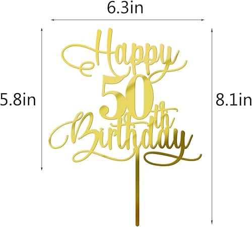 Miniatura 3 de Palasasa Decoración de pastel de acrílico de doble cara dorada para feliz 50 cumpleaños, aniversario, fiesta, suministros de decoración de pasteles,