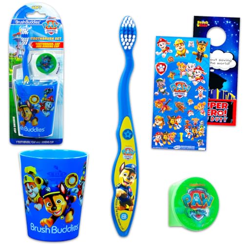 Paw Patrol Toothbrush and Cup Kit for Kids - Bundle with Paw Patrol Toothbrush Cup Stickers and More for Boys Girls Toddlers