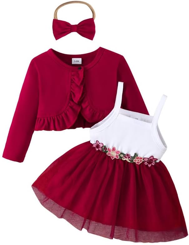 Baby Girls' Dress & Cardigan 2 Piece Fall Outfits Long Sleeve Bolero Shrug and Tulle Dresses Set