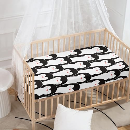 Image of Cute Penguins Fitted Crib Sheet Penguin Cartoon Baby Crib Sheet Fit Standard Crib and Toddler Mattress,Crib Mattress Sheets for Boys Girls 28 inchx52 inch