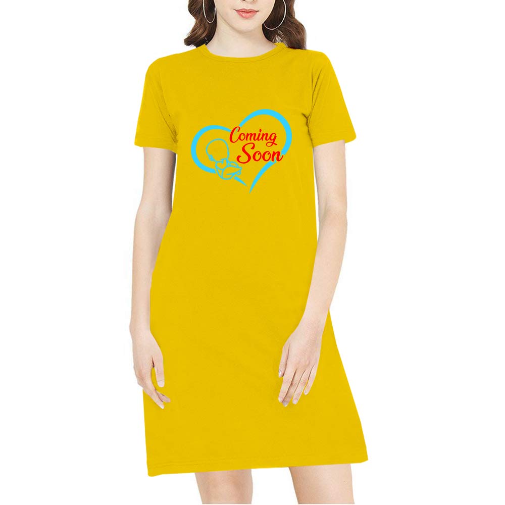 PoopluWomen's Regular Fit Knee Length Baby Coming Soon Cotton Graphic Printed Round Neck Half Sleeves Baby, Mom, Pregnant Women, Pregnancy Tees, Pootlu Tops and