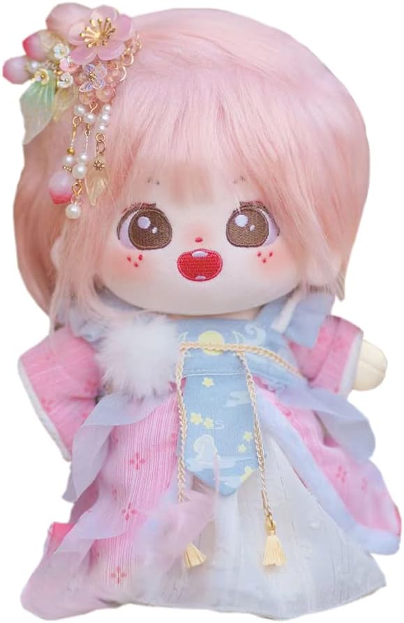 niannyyhouse 20cm Plush Doll Long Hair Girl Humanoid Stuffed Body no Attribute 8" Normal Body Dress Up Gifts (a-13-with Skeleton)