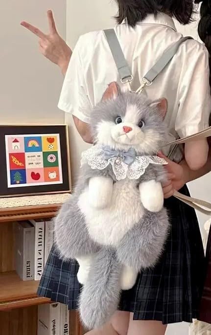 Image of This unique and adorable backpack is great for cat lovers and fashion | Experience the charm of our Realistic Stuffed Cat Shaped Backpack, designed to resemble a lifelike cat |
