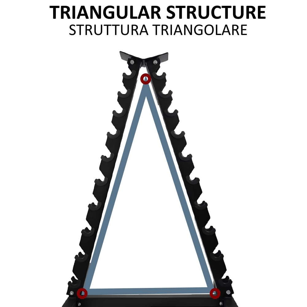 Rastrelliera Porta Manubri a Piramide in Acciaio, Stand Verticale Salvaspazio per Palestra e Home Gym