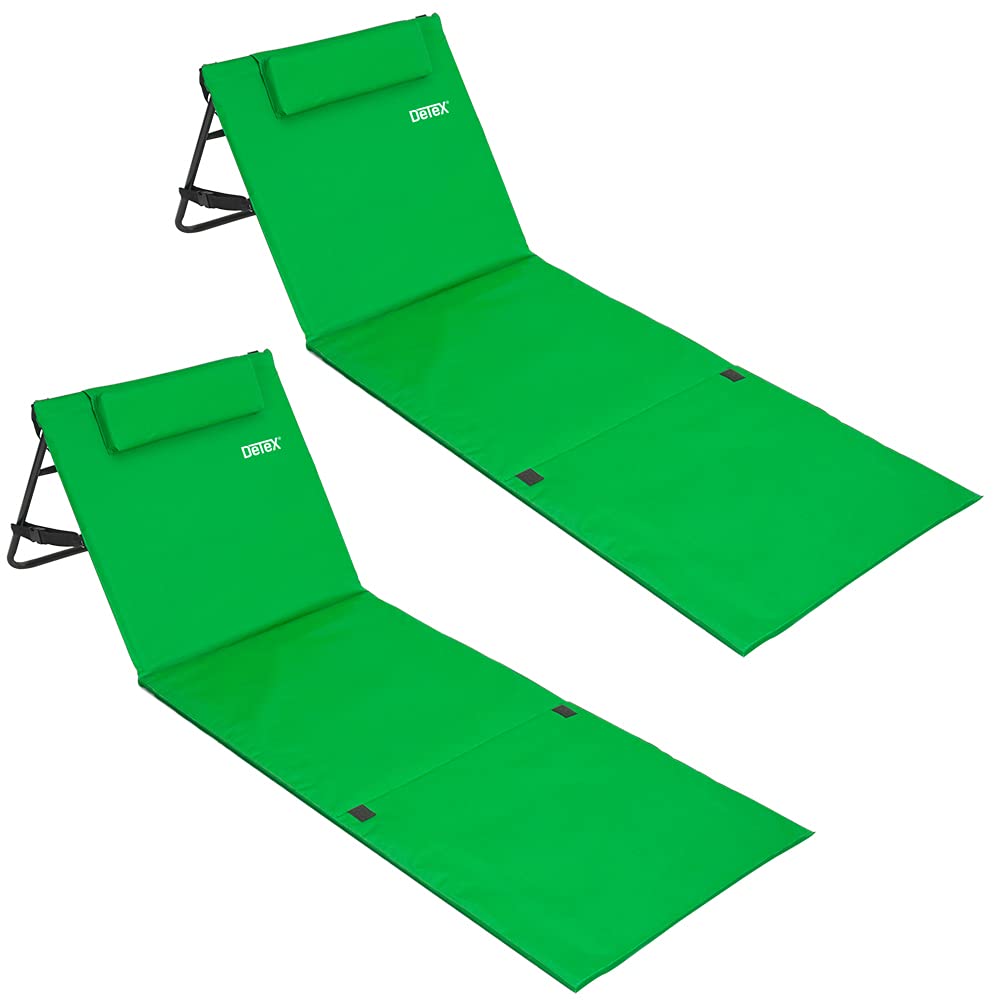 Detex 2X Tapis de Plage Vert 158x56cm transat rembourré avec Dossier Pliable natte de Plage transportable extérieur