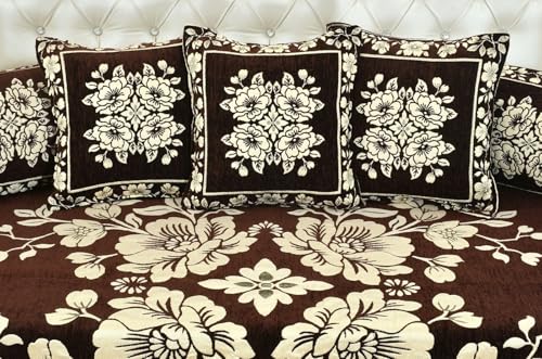 Image of Velvet L Shape Sofa Covers Set - Premium 7 Seater Sofa Slip Protector Covers for Living Room Decor - Exclusive Royal Look Heavy Fabric Slip Protector (Coffee, Velvet Diwan Set (1+2+5))
