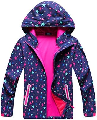 M2C Girls Hooded Softshell Pattern Windproof Active Jackets with Composite Mesh Purple 4-5