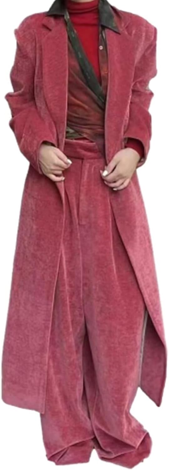 Women's Snow Velvet Suit Long Jacket Wide Leg Pants Two Pieces Tuxedos for Prom Banquet Party