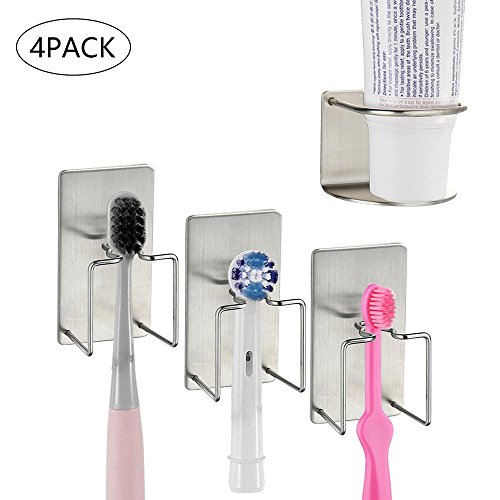 Preisvergleich Produktbild Elektrische Zahnbürste Halter, Leegoal Wand montiert Edelstahl Badezimmer Zahnbürstenhalter, 3 Zahnbürstenhalter und 1 Zahnpasta Halter (4Pack)