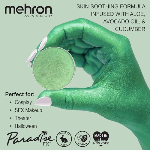 Image of Mehron Paradise FX Metallics - Metallic Green 0.25 oz | Pro Water-Activated Shimmer Paint for Raves, Costumes, SFX, Halloween, Stage, Screen, Theater & Cosplay