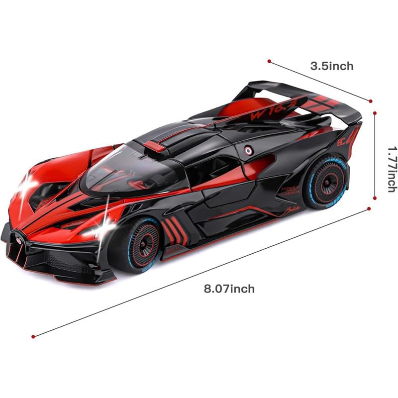 Image of Kids Model 1:24 Big Bugadi Bolide Die Cast Metal Car Pull Back Action Opening Doors with Realistic Engine Sound Lights Toy Car Gift for Boys - Multi