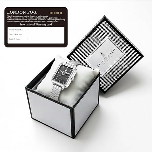 Image of London Fog Victoria Collection Analog Quartz Watch for Women with Textured Dial, Rectangular Metal Case, Mineral Glass, Mesh Strap & Water Resistant - LFW20006