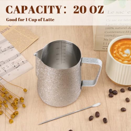 Image of Amrules Milk Frothing Pitcher 20oz Frother Cup Barista Tools, Crackle