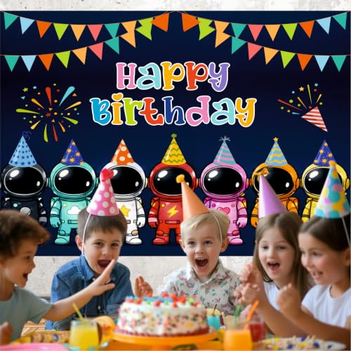 Image of Space Adventure Theme Birthday Backdrop | Galaxy Mission Happy Birthday Banner | Kids Photo Booth Background (Pack of 1, Size: 4x3 Feet)