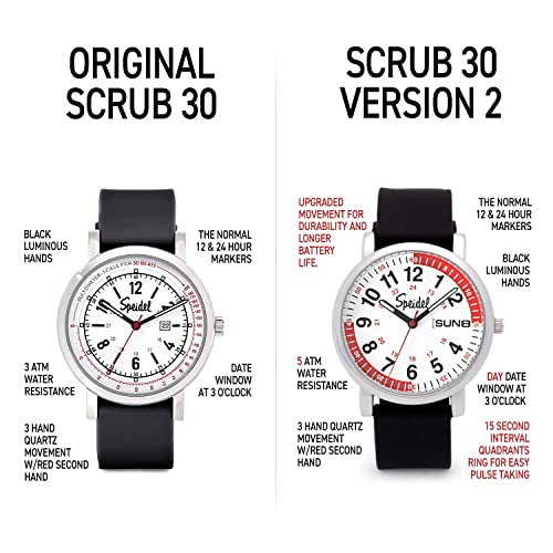 Speidel Scrub Watch™ Pulsometer 30 V2 Pulse Shade Quadrants Nurse Doctors Medical Professionals Students Men Women Unisex Easy Read Dial Military Time Second Hand Silicone Band Water Resistant4