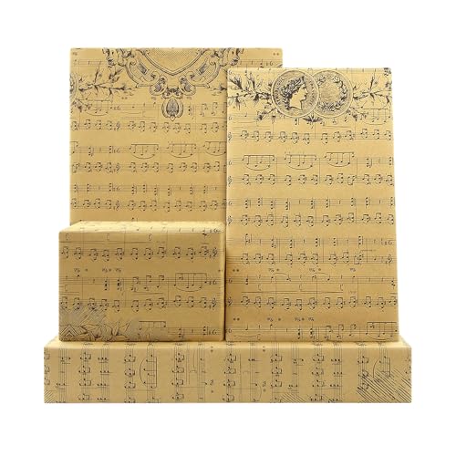 Music Wrapping Paper Vintage Musical Score Print Brown Kraft Gift Wrap Paper, 6 Sheets Folded Flat Large Newspaper for Women Men Packaging Flower, Birthday Christmas, Music Concert Gift Art Paper