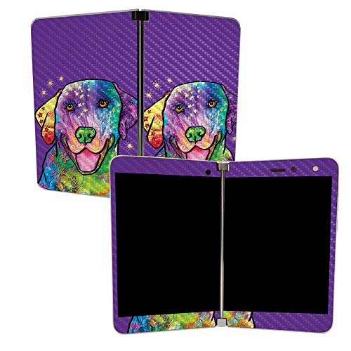 Image of MightySkins Carbon Fiber Skin for Microsoft Surface Duo - Golden Retriever Rainbow | Protective, Durable Textured Carbon Fiber Finish | Easy to Apply | Made in The USA
