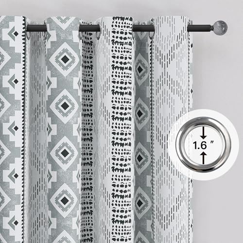 Image of XiDi Blackout Curtains for Bedroom 84 Inches Long 2 Panels Grey Boho Vintage Farmhouse Patterned Curtains for Living Room Thermal Insulated Vintage Rustic Grommet Window Drapes, Light Grey 52Wx84L