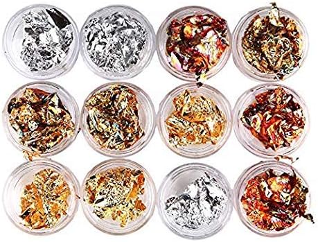 12 Boxes Gold Silver Copper Rainbow Foil Paillette Chip Foil Nail Glitter Nail Art Design Decoration