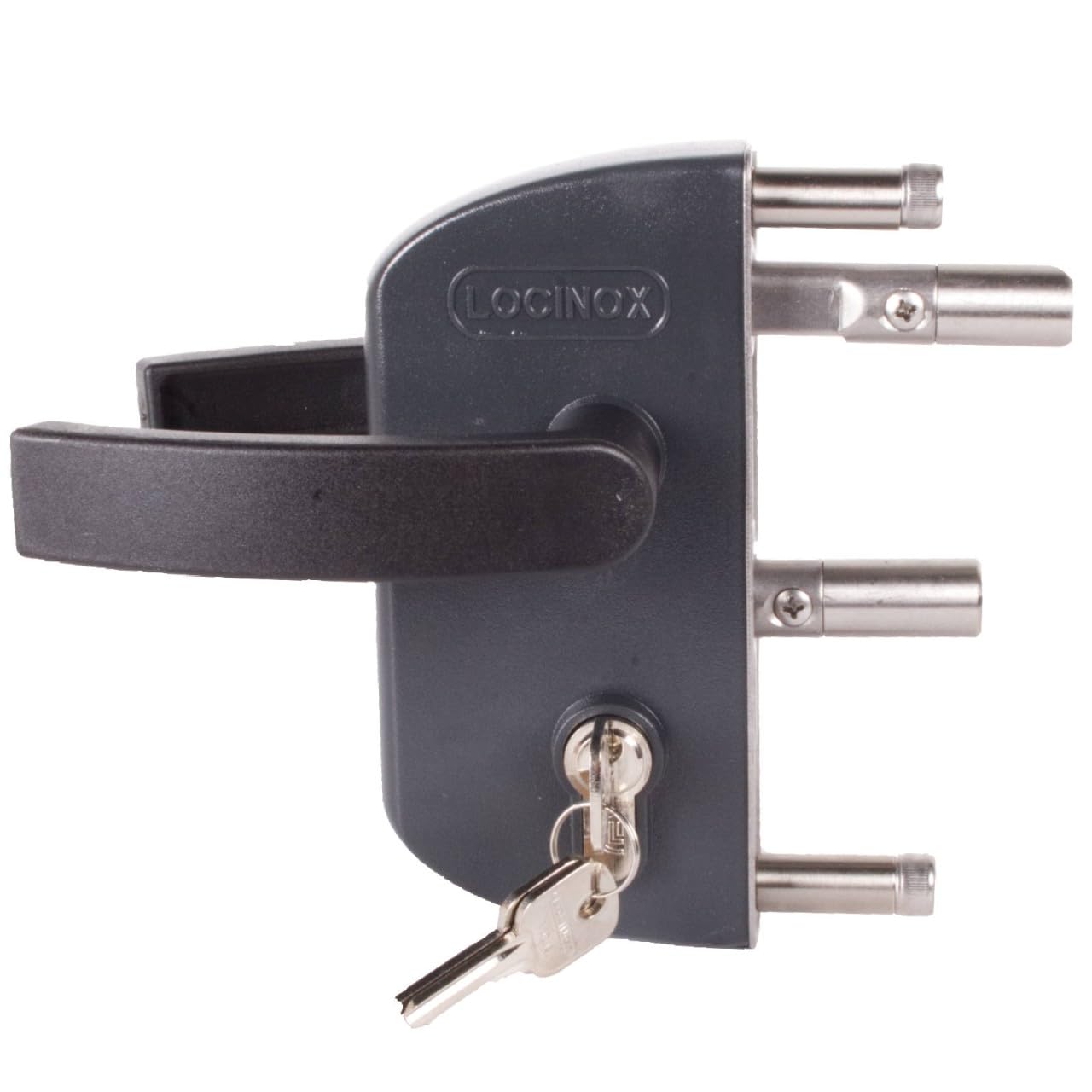Gartentorschloss LOCINOX LAKZ P1 Anthranzitgrau | für 40mm Vierkantprofile, verstellbar, Edelstahl-Mechanismus | Schloss für Gartentor, Gittertorschloss, Drehtorschloss, Hoftorschloss, Flügeltor