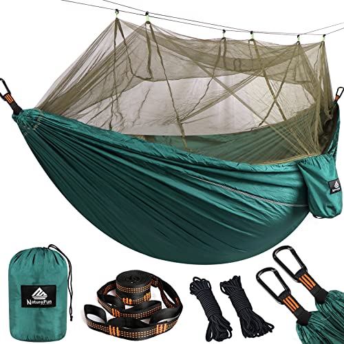 NatureFun Hamac Ultra-léger de Voyage Camping | 300 kg Capacité de Charge,(300 x 200 cm) Respirante, Nylon à Parachute à séchage Rapide | 2 x Mousquetons de qualités,4 x Sangles de Nylon Inclus