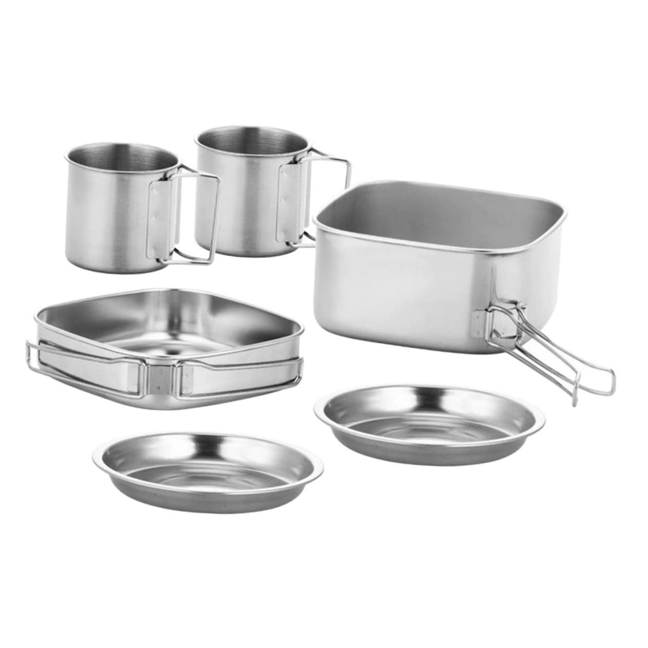 BRIGHTFUFU Camping Hiking Cookware Kit Stainless Steel Pot Pan Plates Cups Multipurpose Outdoor Cooking Equipment