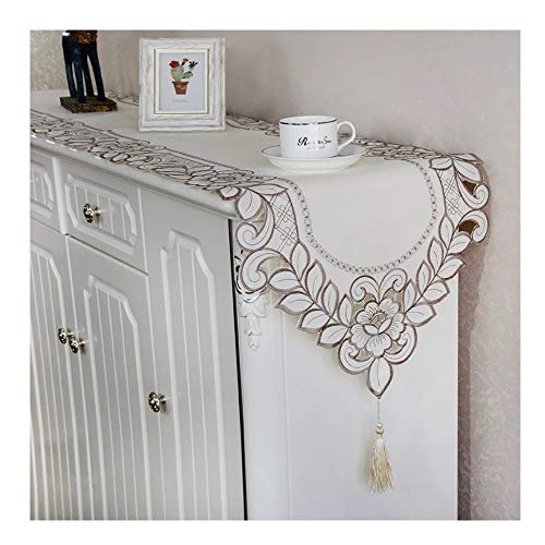 ALXLX European Classic Table Runner Table White Doily Mantel Bordado Table Runner con Borlas Durable Lavable Mesa Decoraciones para Aparador (Size : 40X220cm)