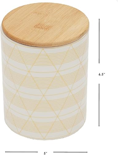 Miniatura 7 de Home Basics Juego de recipientes de cocina de rayas de diamante mediano (blancodorado) moderno para encimera de cocina, con tapa de bambú, perfecto