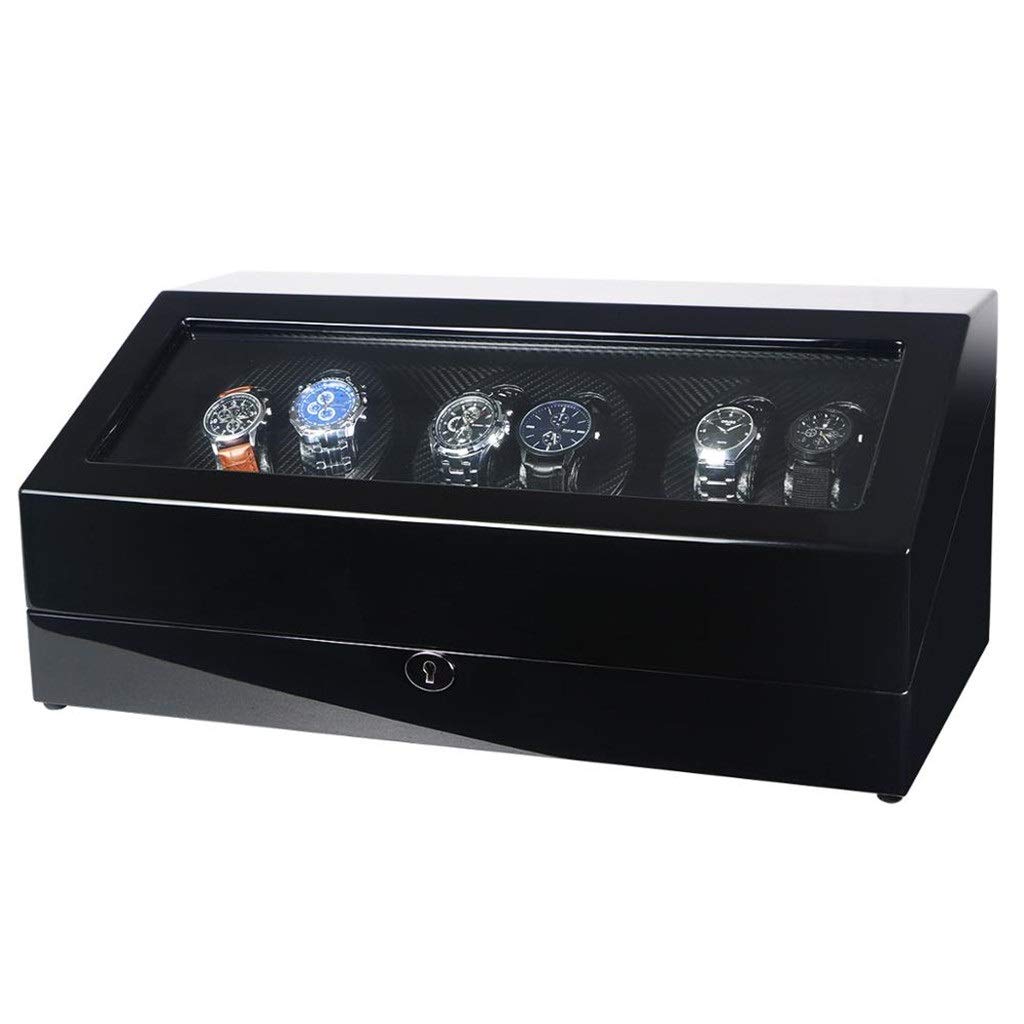 Caja automática para 6 + 7 relojes de piel sintética, colección de almacenamiento con pantalla silenciosa, motor silencioso con luz LED