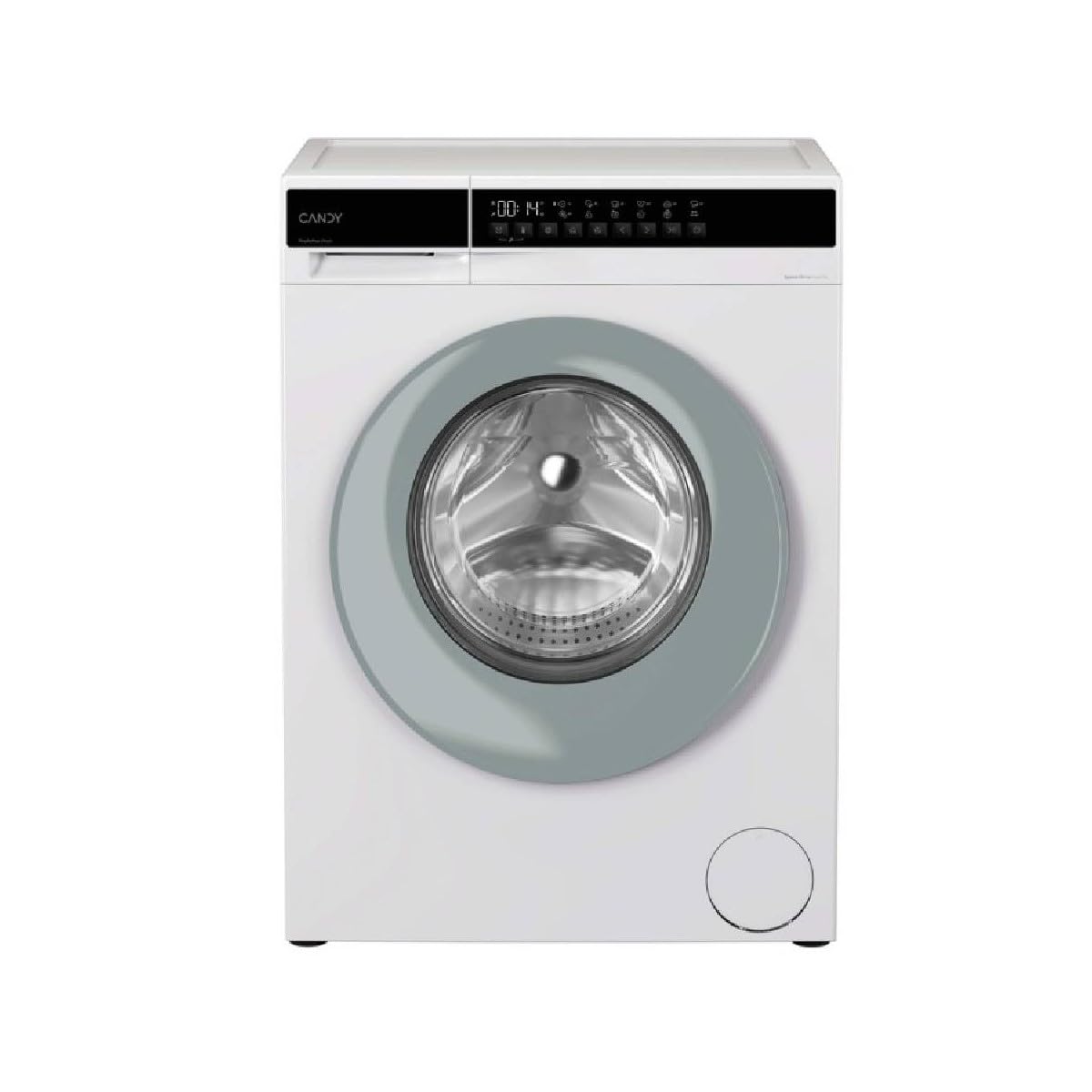 CANDY EY 27SE7-S Slim Washing Machine installed in a modern bathroom setting.
