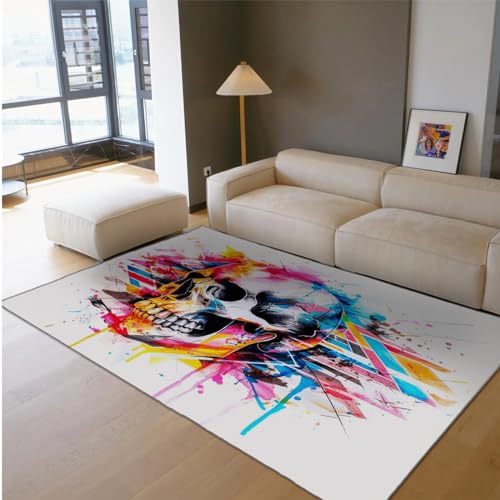 Tapis de crâne d'horreur moderne graffiti imprimé coloré antidérapant - 3