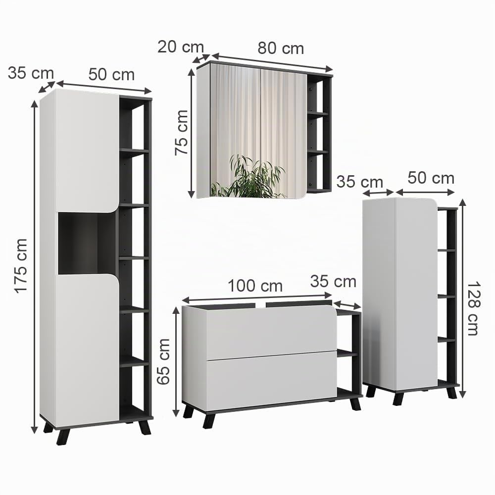 Vicco Badmöbel-Set Karen, Anthrazit/Weiß, 100 cm