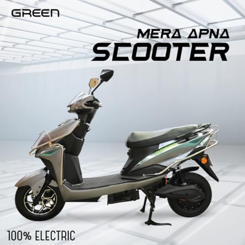 Image of Green Invicta Low Speed Electric Scooter with Steel Frame Non RTO 60KM Range Grey with Portable Charger