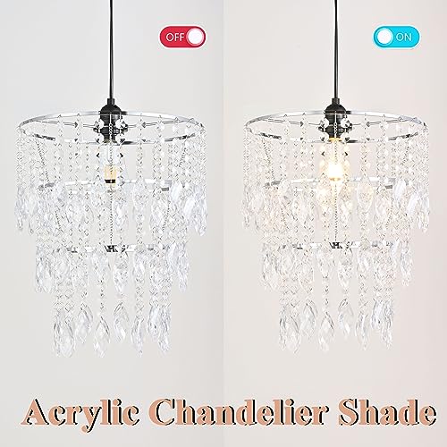 Hi-ERA Crystal Lamp Shade, Acrylic Chandelier Shades, Ceiling Light Shade Faux Chandelier for Bedroom, Beaded Chandelier Height 14.17inch, 3 Tiers, Clear - Image 3
