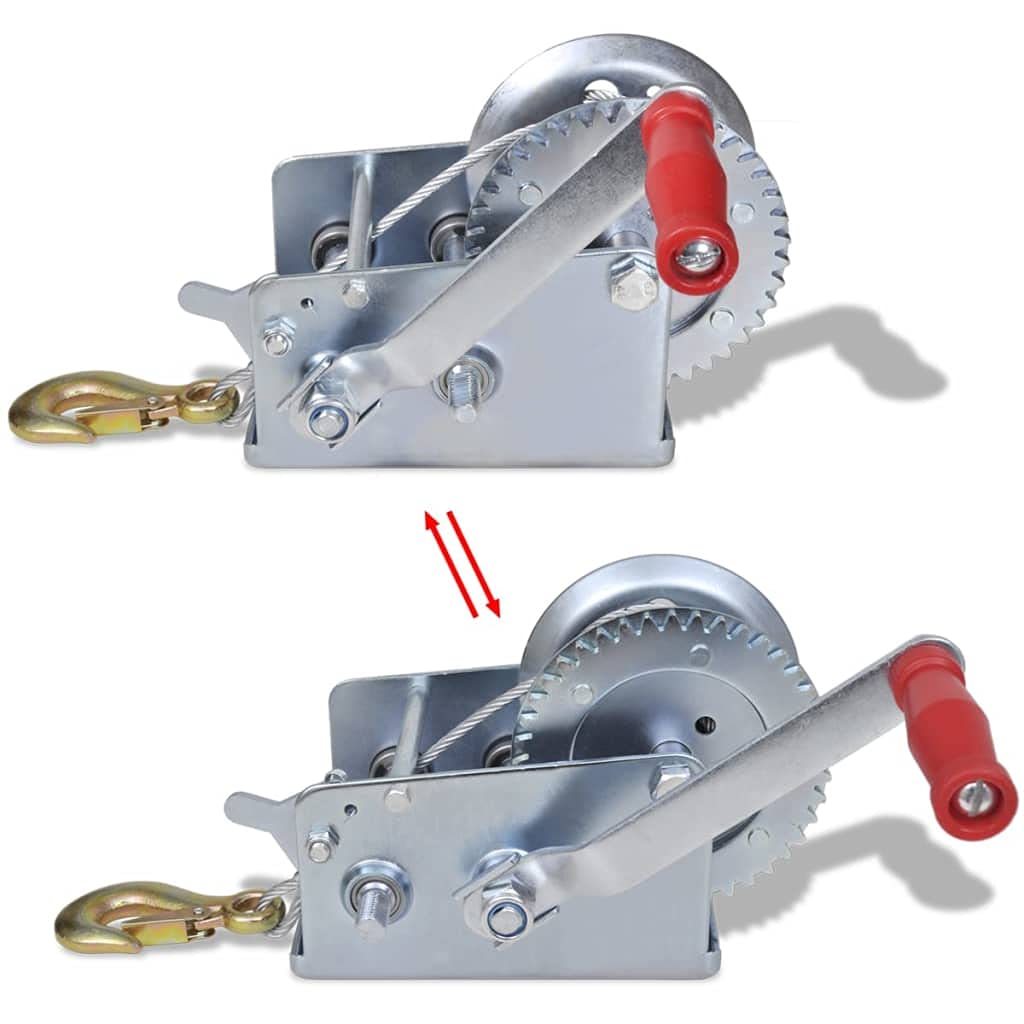 Cabrestante manual de 1130 kg de hierro con cuerda de 10 m, cable de alambre de 5 mm, transmisión de 4 a 1 y 8 a 1, 2 vías, cabrestante para remolque, barco, taller, garaje e inserciones