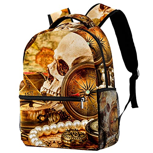 Sac à dos de voyage tête de mort et boussole avec porte-bouteille pour enfants