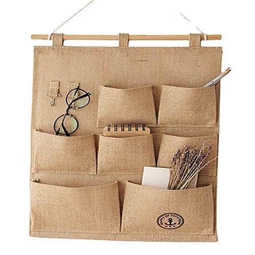 Sac de rangement mural en lin coton avec 8 poches étanches pour vos clés