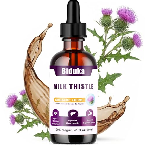 Biduka Milk Thistle Liquid Drops with 80% Silymarin 98% High Absorption Liver Support Vegan Gluten-Free GMO-Free Extra Strength 2Fl Oz
