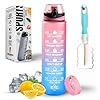 K-MART Water Bottle 1L, Sports Water Bottle with Time Markings, BPA-Free, Leak-Proof Drinks Bottle, Perfect for Running, Cycling, Gym, Yoga, Camping and Outdoor Activities, Pink & Blue